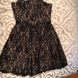 Strapless black and nude lace dress